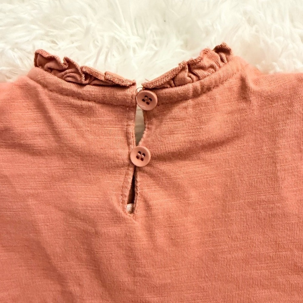 Tahari Baby Girl 18M Smocked Long Sleeve Top Terracotta Orange Ruffle Neck - Picture 9 of 9